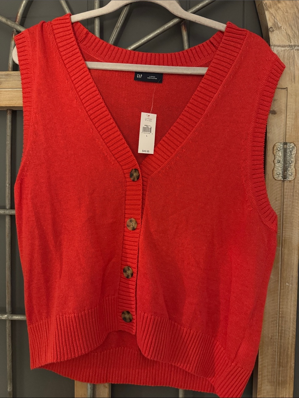 GAP Women's Bright Red V-Neck Button Sweater Vest